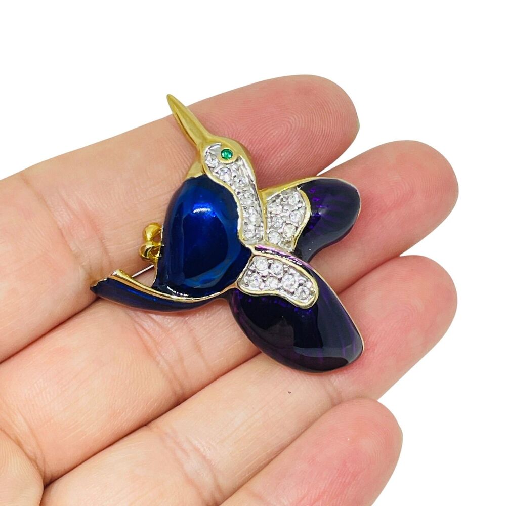 Vintage gold tone enamel rhinestones bird animal figural designer brooch - Picture 2 of 6